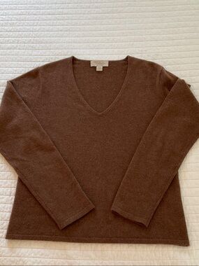 100% Cashmere MAINBOCHER V-Neck Sweater Size L Brown
